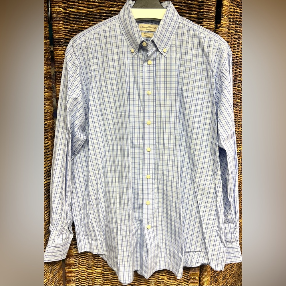 House of Carrington- Andrew Men's Blue‎ Plaid Shirt- XLarge, 100% Linen